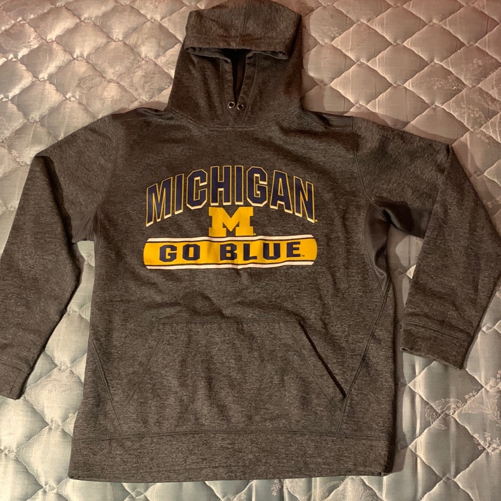 Large grey, yellow, and blue michigan go blue hoodie